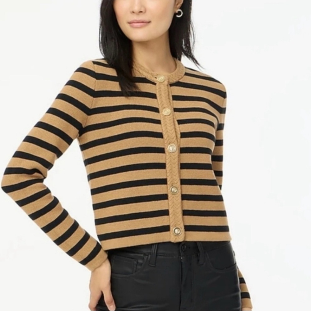 J crew NWT Striped Black Tan Women's Sweater